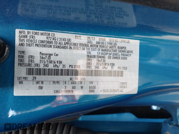 2014 Ford Focus SE with VIN 1FADP3F29EL160431, listed as a IAAI auction lot 42037212 with 112,607 mi miles. Bid and sale history available at carsss.com. Image 9.