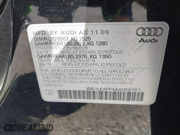 2010 Audi Q5 Premium Plus z VIN WA1LKAFP4AA058751, wystawiony jako IAAI lot #42414738 z przebiegiem 152 771 mil mil oraz . Historia ofert i sprzedaży dostępna na DreamBid. Obrazek 9.