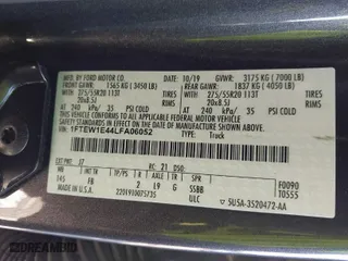 2020 Ford F-150 XL with VIN 1FTEW1E44LFA06052, listed as a IAAI auction lot 41770270 with 35,192 mi miles. Bid and sale history available at carsss.com. Image 9.