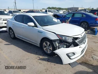 2015 Kia Optima Hybrid with VIN KNAGM4AD2F5086402, listed as a IAAI auction lot 41836546 with 88,285 mi miles. Bid and sale history available at carsss.com. Image 1.
