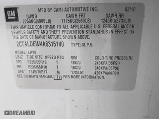2010 GMC Terrain SLE-2 with VIN 2CTALDEW4A6315140, listed as a IAAI auction lot 42111424 with 132,536 mi miles. Bid and sale history available at carsss.com. Image 9.