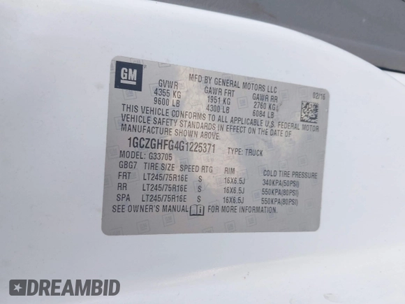 2016 Chevrolet Express Cargo with VIN 1GCZGHFG4G1225371, listed as a IAAI auction lot 42610732 with 96,610 mi miles and . Bid and sale history available at DreamBid. Image 9.