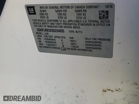 2016 GMC Terrain Denali z VIN 2GKFLRE3XG6204805, wystawiony jako Copart lot #86803204 z przebiegiem 74 923 mil mil oraz Szkoda całkowita • Salvage title. Historia ofert i sprzedaży dostępna na DreamBid. Obrazek 14.
