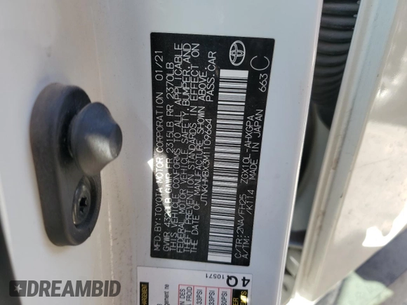 2021 Toyota C-HR LE with VIN JTNKHMBX3M1109664, listed as a Copart auction lot 87967165 with 84,688 mi miles and Salvage Title. Bid and sale history available at DreamBid. Image 13.
