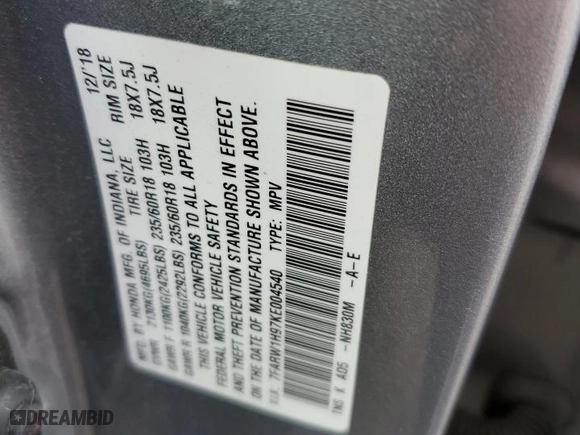 2019 Honda CR-V Touring with VIN 7FARW1H97KE004540, listed as a Copart auction lot 50263075 with 46,308 mi miles and Salvage Title. Bid and sale history available at carsss.com. Image 13.
