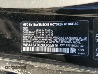 2024 BMW 4 Series 430i xDrive with VIN WBA43AT02RCP25876, listed as a Copart auction lot 86365224 with 0 mi miles and Salvage Title. Bid and sale history available at carsss.com. Image 12.