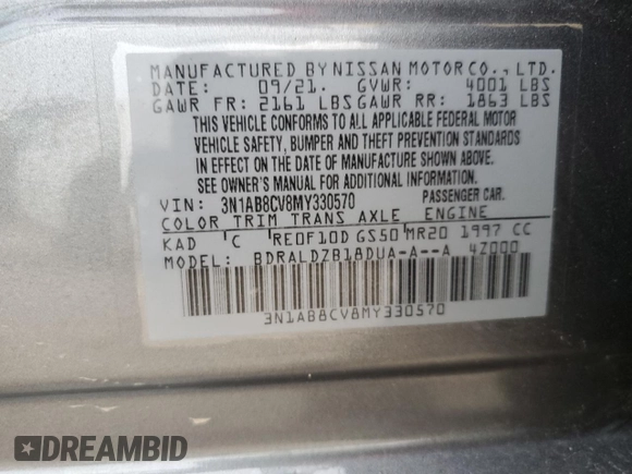 2021 Nissan Sentra SV with VIN 3N1AB8CV8MY330570, listed as a Copart auction lot 54717645 with 18,223 mi miles and Salvage Title. Bid and sale history available at carsss.com. Image 12.
