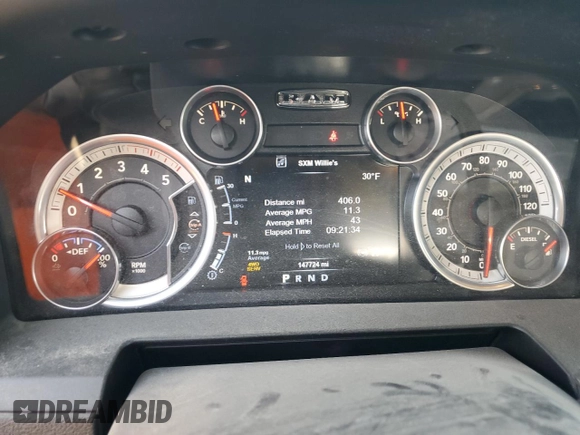 2015 Ram 3500 Laramie with VIN 3C63RRJL2FG629982, listed as a Copart auction lot 77978934 with 147,724 mi miles and Salvage Title. Bid and sale history available at carsss.com. Image 9.