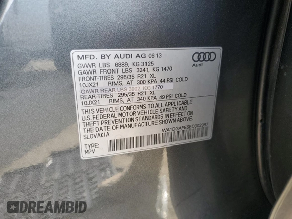 2014 Audi Q7 3.0T S line Prestige with VIN WA1DGAFE5ED002987, listed as a Copart auction lot 47359395 with 130,436 mi miles and Salvage Title. Bid and sale history available at carsss.com. Image 14.
