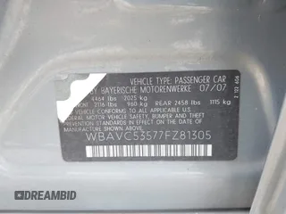 2007 BMW 3 Series 328i with VIN WBAVC53577FZ81305, listed as a IAAI auction lot 42575262 with 76,398 mi miles and . Bid and sale history available at DreamBid. Image 9.
