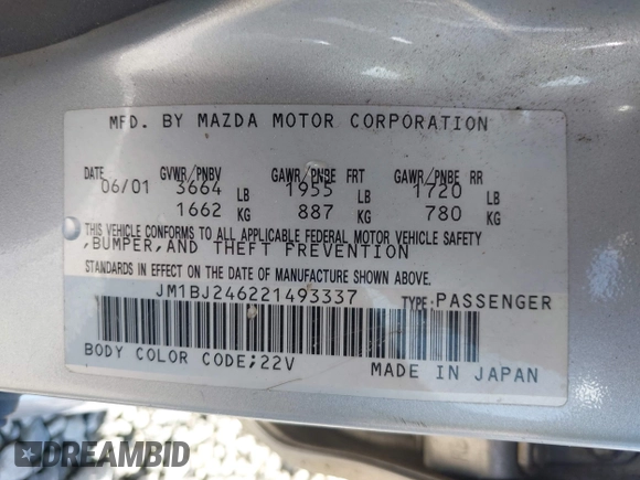 2002 Mazda Protege z VIN JM1BJ246221493337, wystawiony jako IAAI lot #42171966 z przebiegiem 244 609 mil mil oraz . Historia ofert i sprzedaży dostępna na DreamBid. Obrazek 9.
