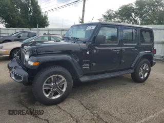 2021 Jeep Wrangler Unlimited Sahara with VIN 1C4HJXEN3MW624214, listed as a Copart auction lot 64775615 with 80,169 mi miles and Salvage title. Bid and sale history available at DreamBid. Image 1.