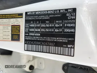 2012 Mercedes-Benz M 350 with VIN 4JGDA2EB8CA047467, listed as a Copart auction lot 60701685 with 189,075 mi miles and Salvage title. Bid and sale history available at DreamBid. Image 14.