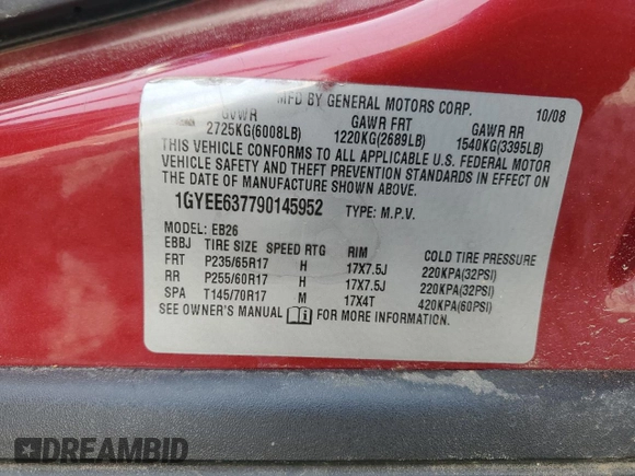 2009 Cadillac SRX RWD z VIN 1GYEE637790145952, wystawiony jako Copart lot #50309815 z przebiegiem 130 858 mil mil oraz Szkoda całkowita • Salvage title. Historia ofert i sprzedaży dostępna na DreamBid. Obrazek 15.