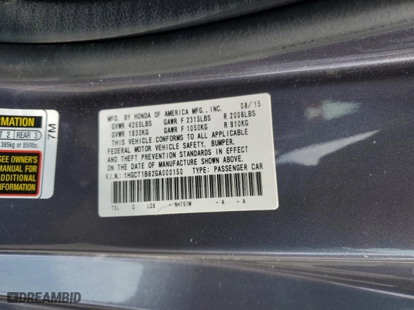 2016 Honda Accord Coupe EX-L with VIN 1HGCT1B82GA000150, listed as a Copart auction lot 66771274 with 134,648 mi miles and Non Repairable. Bid and sale history available at carsss.com. Image 13.