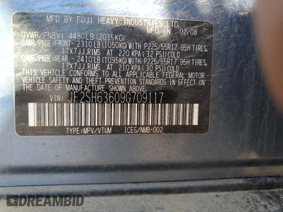 2009 Subaru Forester X with VIN JF2SH63609G709117, listed as a Copart auction lot 68853624 with 195,551 mi miles and Non repairable. Bid and sale history available at DreamBid. Image 13.