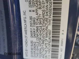 2018 Honda Accord Touring с VIN 1HGCV3F92JA014937, выставлен на аукционе Copart как лот 55520765 с пробегом 71 788 миль миль и Списание • Salvage title. История ставок и продаж доступна на DreamBid. Изображение 12.