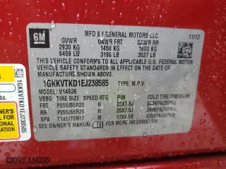 2014 GMC Acadia Denali with VIN 1GKKVTKD1EJ238585, listed as a Copart auction lot 51625425 with 130,572 mi miles and Salvage Title. Bid and sale history available at carsss.com. Image 14.