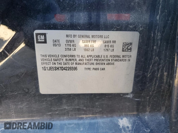 2013 Chevrolet Sonic LTZ with VIN 1G1JE5SH7D4226596, listed as a Copart auction lot 40272184 with 150,981 mi miles and Salvage title. Bid and sale history available at DreamBid. Image 13.