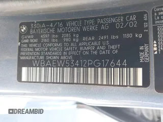 2002 BMW 3 Series 330xi with VIN WBAEW53412PG17644, listed as a IAAI auction lot 42597597 with 168,845 mi miles and . Bid and sale history available at DreamBid. Image 9.