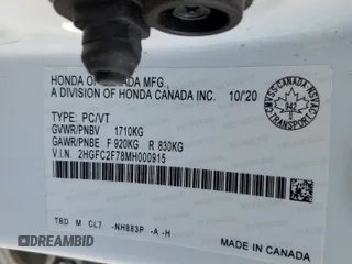 2021 Honda Civic Sedan EX with VIN 2HGFC2F78MH000915, listed as a Copart auction lot 74300724 with 57,458 mi miles and Clean Title. Bid and sale history available at carsss.com. Image 12.