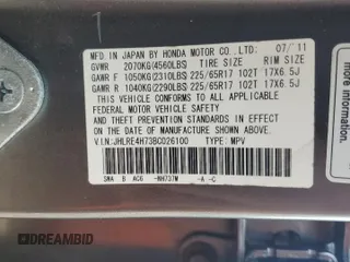 2011 Honda CR-V EX-L with VIN JHLRE4H73BC026100, listed as a Copart auction lot 61245265 with 181,557 mi miles and Salvage title. Bid and sale history available at DreamBid. Image 13.