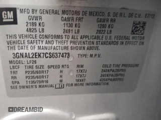 2012 Chevrolet Captiva Sport LS with VIN 3GNAL2EK7CS637473, listed as a Copart auction lot 51618245 with 92,708 mi miles and Salvage Title. Bid and sale history available at DreamBid. Image 13.