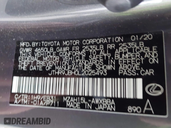 2020 Lexus UX 250h F Sport with VIN JTHR9JBH0L2025493, listed as a IAAI auction lot 42175227 with 18,315 mi miles and . Bid and sale history available at DreamBid. Image 9.
