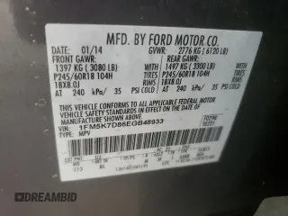 2014 Ford Explorer XLT z VIN 1FM5K7D86EGB48933, wystawiony jako Copart lot #60347305 z przebiegiem 231 613 mil mil oraz Czysty tytuł • Clean title. Historia ofert i sprzedaży dostępna na DreamBid. Obrazek 13.