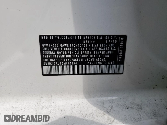 2016 Volkswagen Golf SportWagen TSI S with VIN 3VWC17AU1GM503254, listed as a Copart auction lot 63595164 with 85,507 mi miles and Salvage Title. Bid and sale history available at carsss.com. Image 12.