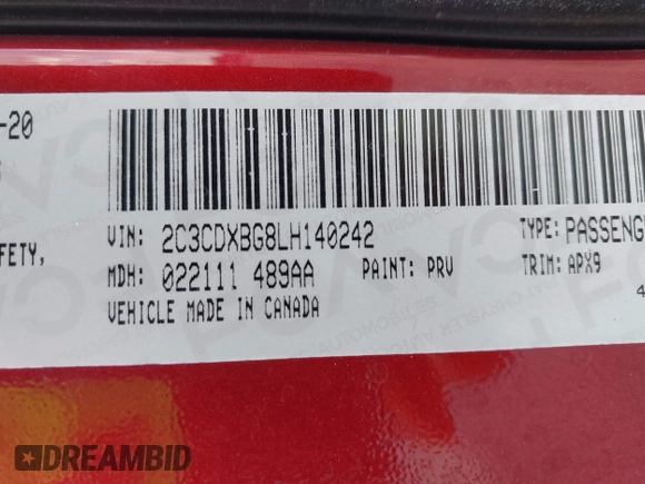 2020 Dodge Charger SXT with VIN 2C3CDXBG8LH140242, listed as a IAAI auction lot 41955457 with 126,550 mi miles and . Bid and sale history available at carsss.com. Image 9.