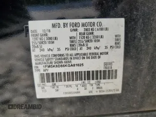 2019 Ford Explorer XLT z VIN 1FM5K8D86KGA81025, wystawiony jako Copart lot #58728645 z przebiegiem 120 197 mil mil oraz Szkoda całkowita • Salvage title. Historia ofert i sprzedaży dostępna na DreamBid. Obrazek 14.