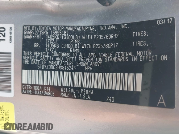2017 Toyota Sienna XLE Auto Access Seat with VIN 5TDYZ3DC2HS845245, listed as a IAAI auction lot 42161078 with 154,418 mi miles and . Bid and sale history available at DreamBid. Image 9.