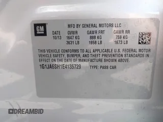2014 Chevrolet Sonic LS with VIN 1G1JA6SH1E4135729, listed as a IAAI auction lot 42169273 with 74,969 mi miles and . Bid and sale history available at DreamBid. Image 9.