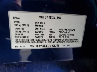 2024 Tesla Model Y Long Range with VIN 7SAYGDEE6RF025366, listed as a Copart auction lot 49328055 with 10,319 mi miles and Salvage Title. Bid and sale history available at DreamBid. Image 15.