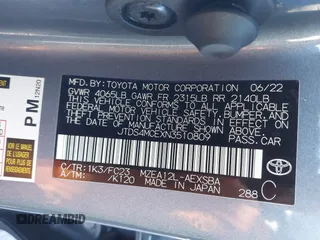 2022 Toyota Corolla SE with VIN JTDS4MCEXN3510809, listed as a IAAI auction lot 41560399 with 1 mi miles. Bid and sale history available at carsss.com. Image 9.