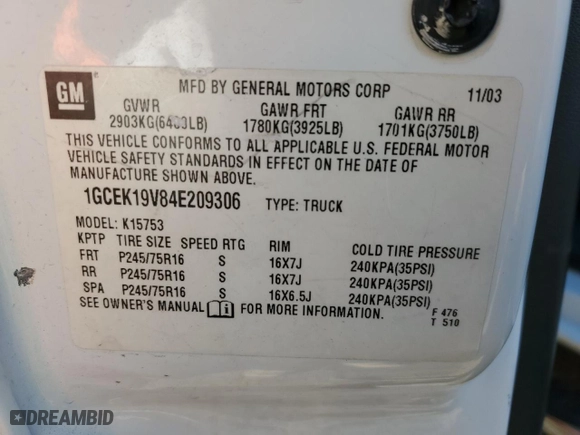2004 Chevrolet Silverado 1500 LS with VIN 1GCEK19V84E209306, listed as a Copart auction lot 50383085 with 266,802 mi miles and Salvage Title. Bid and sale history available at carsss.com. Image 15.