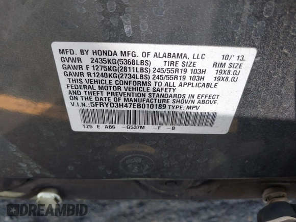2014 Acura MDX Tech Pkg with VIN 5FRYD3H47EB010189, listed as a IAAI auction lot 42052320 with 127,225 mi miles. Bid and sale history available at carsss.com. Image 9.