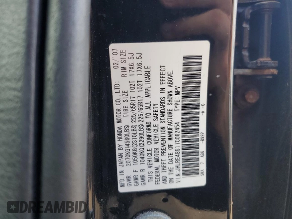 2007 Honda CR-V EX с VIN JHLRE48517C062454, выставлен на аукционе Copart как лот 62869895 с пробегом 180 799 миль миль и Чистый • Clean title. История ставок и продаж доступна на DreamBid. Изображение 12.