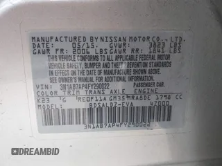 2015 Nissan Sentra SR with VIN 3N1AB7AP4FY290022, listed as a IAAI auction lot 42137106 with 106,189 mi miles and . Bid and sale history available at DreamBid. Image 9.