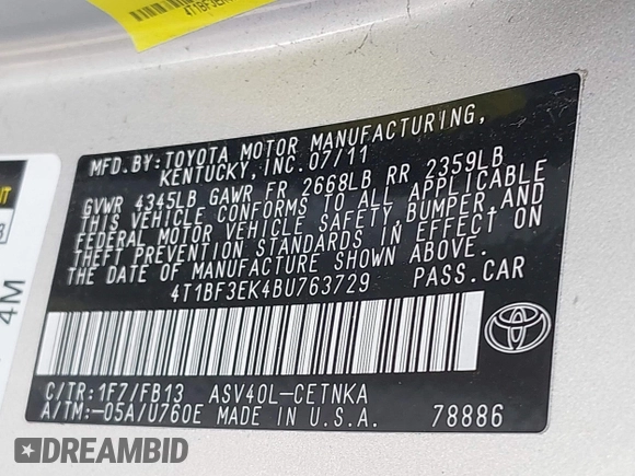 2011 Toyota Camry LE with VIN 4T1BF3EK4BU763729, listed as a IAAI auction lot 42102682 with 173,407 mi miles. Bid and sale history available at carsss.com. Image 9.