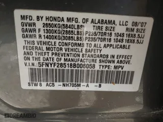 2008 Honda Pilot EX-L with VIN 5FNYF28518B006058, listed as a IAAI auction lot 41425424 with 230,006 mi miles. Bid and sale history available at carsss.com. Image 9.