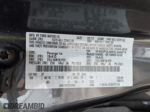 2017 Ford Focus ST with VIN 1FADP3L94HL244274, listed as a IAAI auction lot 42048924 with Not Provided miles and . Bid and sale history available at carsss.com. Image 9.