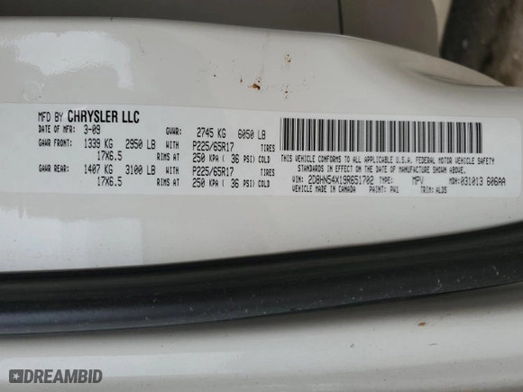 2009 Dodge Grand Caravan SXT with VIN 2D8HN54X19R651702, listed as a Copart auction lot 47461645 with 161,270 mi miles and Salvage Title. Bid and sale history available at carsss.com. Image 13.