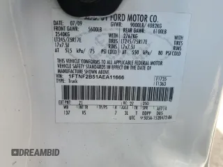 2010 Ford F-250 XL with VIN 1FTNF2B51AEA11666, listed as a Copart auction lot 53383055 with 79,920 mi miles and Salvage title. Bid and sale history available at DreamBid. Image 12.