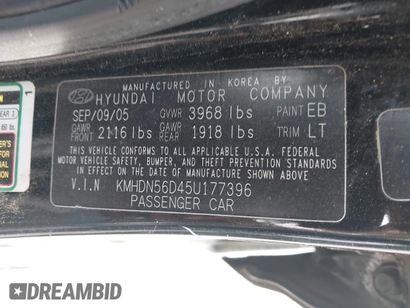 2005 Hyundai Elantra GLS с VIN KMHDN56D45U177396, выставлен на аукционе IAAI как лот 42374961 с пробегом 175 765 миль миль и . История ставок и продаж доступна на DreamBid. Изображение 9.
