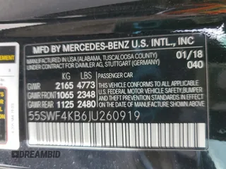 2018 Mercedes-Benz C 300 z VIN 55SWF4KB6JU260919, wystawiony jako Copart lot #52407265 z przebiegiem 67 613 mil mil oraz Szkoda całkowita • Salvage title. Historia ofert i sprzedaży dostępna na DreamBid. Obrazek 13.