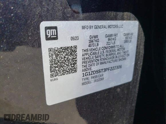 2023 Chevrolet Malibu LT with VIN 1G1ZD5ST3PF222306, listed as a Copart auction lot 54260635 with 37,734 mi miles and Non Repairable. Bid and sale history available at DreamBid. Image 13.