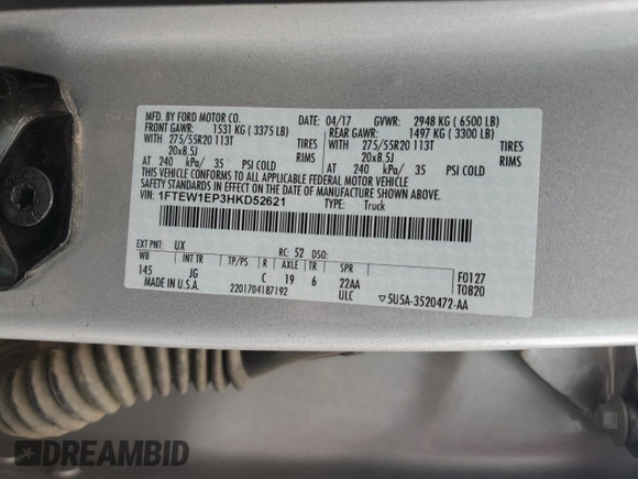 2017 Ford F-150 XL with VIN 1FTEW1EP3HKD52621, listed as a Copart auction lot 50790025 with 216,341 mi miles and Salvage Title. Bid and sale history available at carsss.com. Image 12.