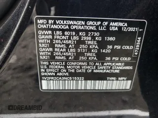 2022 Volkswagen Atlas SEL Premium R-Line with VIN 1V2FR2CA3NC515322, listed as a Copart auction lot 53089235 with 36,581 mi miles and Salvage title. Bid and sale history available at DreamBid. Image 12.